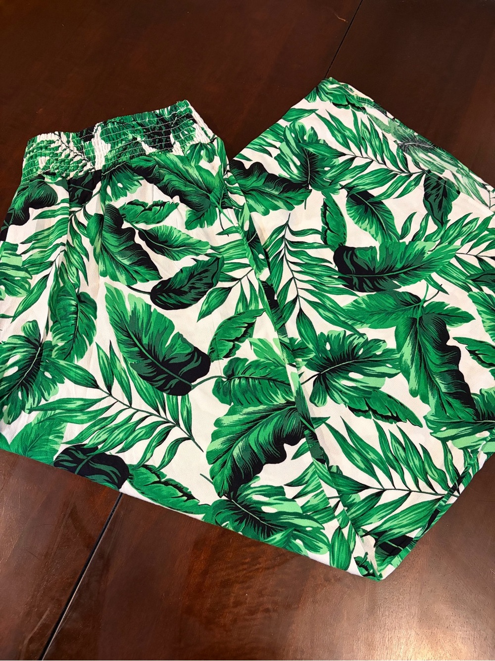 Green Tropical Leaf Wide-Leg Pants